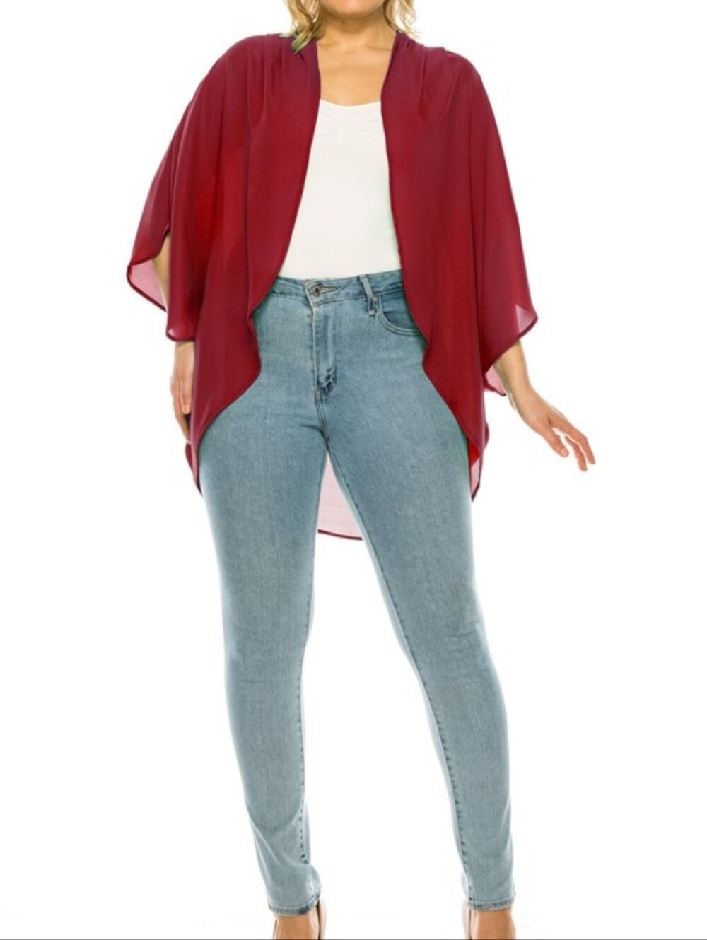 C37 NWT Moa Collections Plus Size Solid Semi-Sheer Cardigan Kimono Loose Flowy
